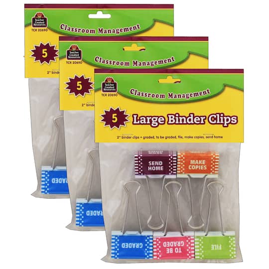 Teacher Created Resources Classroom Management Large Binder Clips, 3 Packs of 5 | 2" | Michaels®